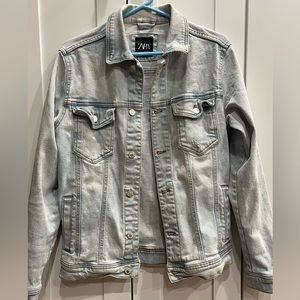 Zara Man Light Blue Denim Jean Distressed Jacket